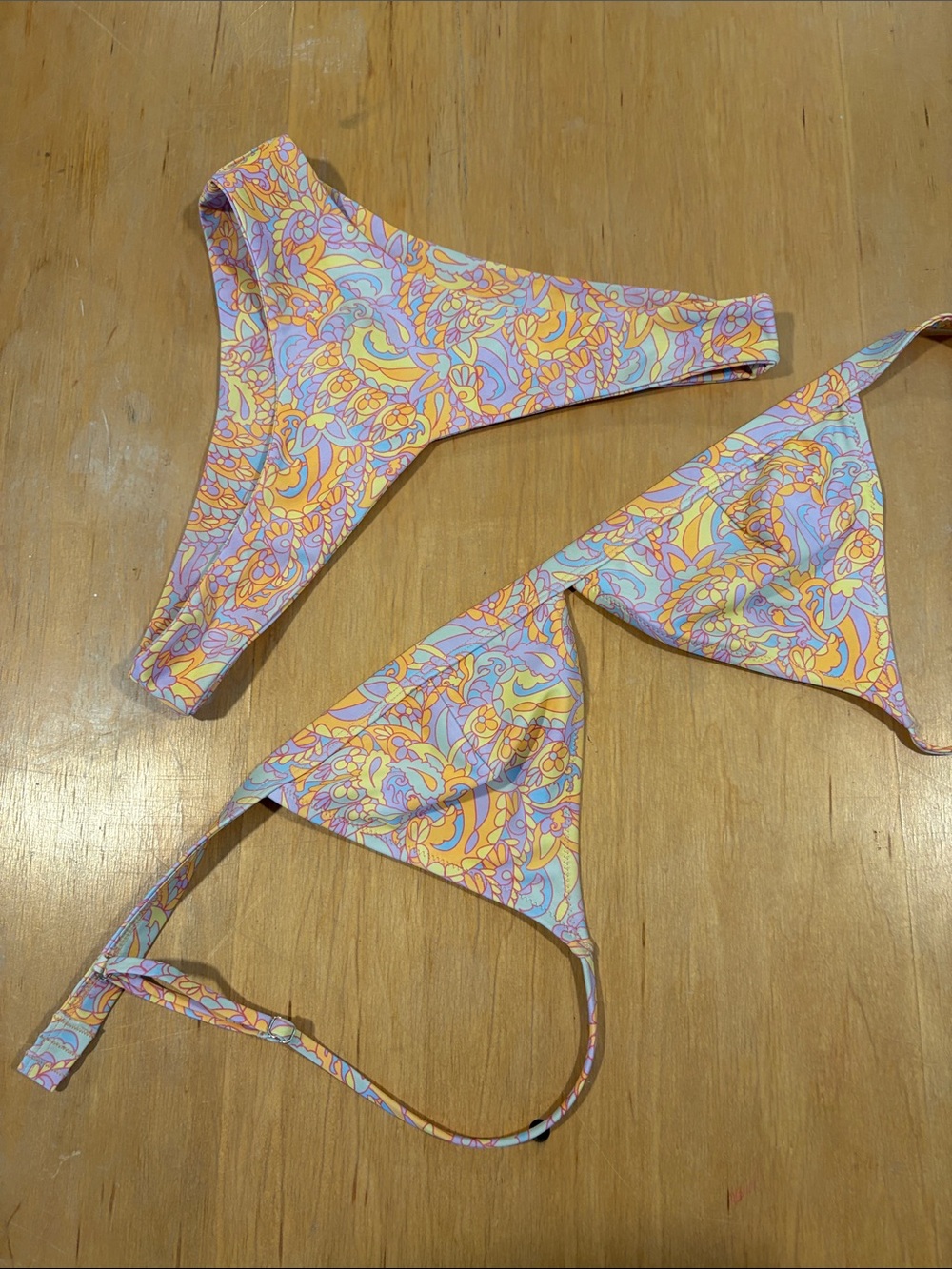 Source Unknown Pastel Floral Print Bikini in Lavender, Peach & Yellow